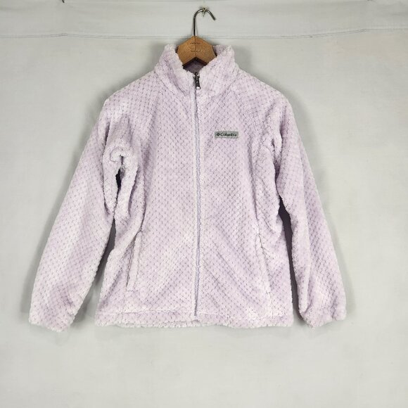 Columbia Plush Textured Fleece Zip Up Jacket Girls M 10/12 Purple Outdoor Comfy - Picture 1 of 7